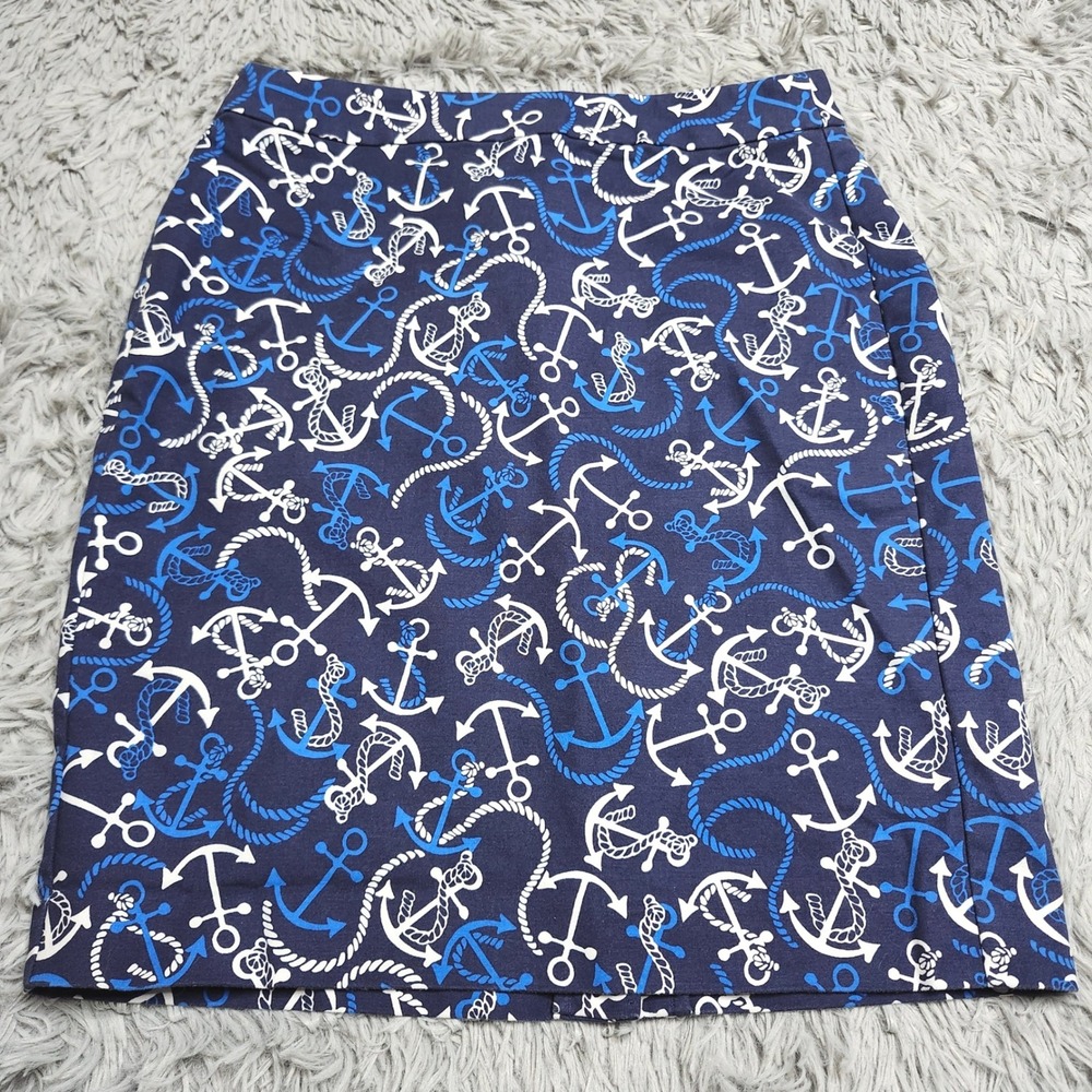 Banana Republic Mini Skirt Womens 4 Blue Anchor Print Cotton Stretch Boating